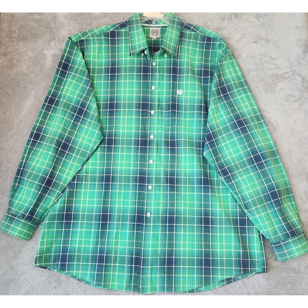 Cinch Shirt Mens XXL Green Blue Plaid Long Sleeve Button Down Western Cowboy